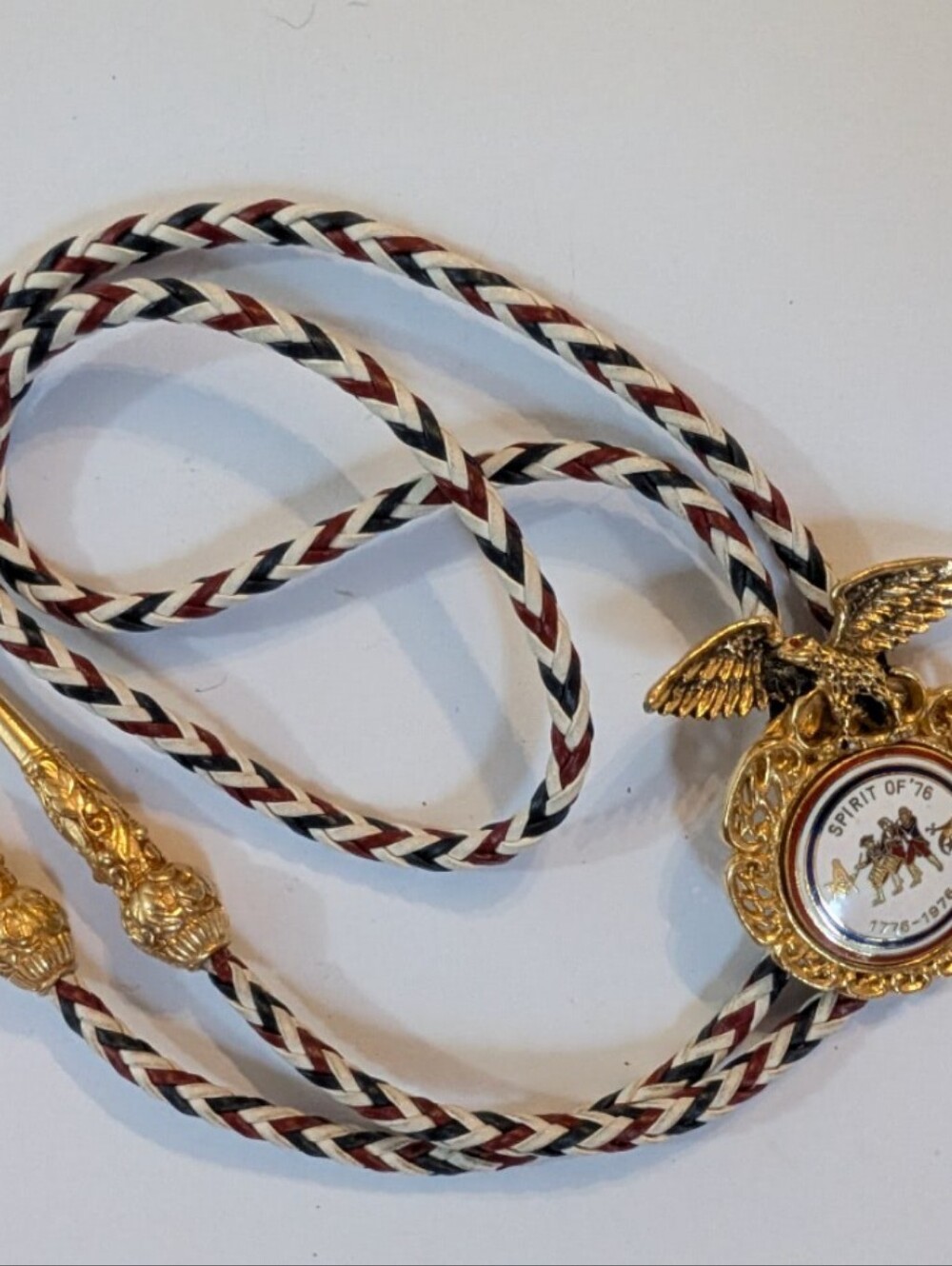 Vintage 1975 Ornate Gold Plated Eagle Bolo Tie, Masonic Bio Centennial